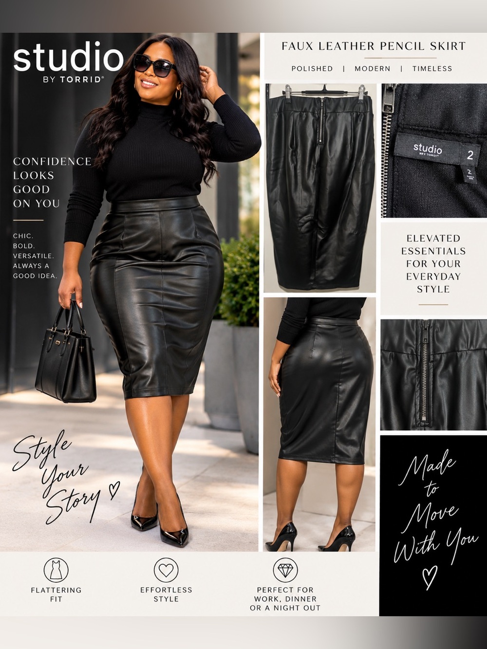 Torrid - Studio Black Faux Leather Pencil Skirt size 2X